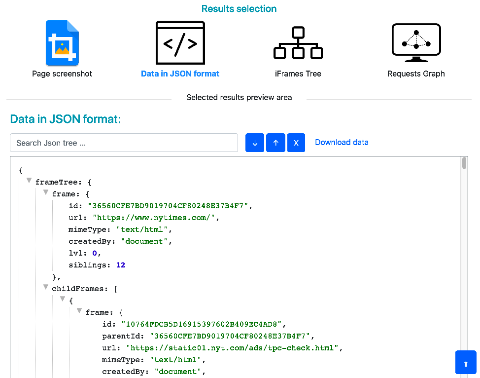 Page requests in JSON format